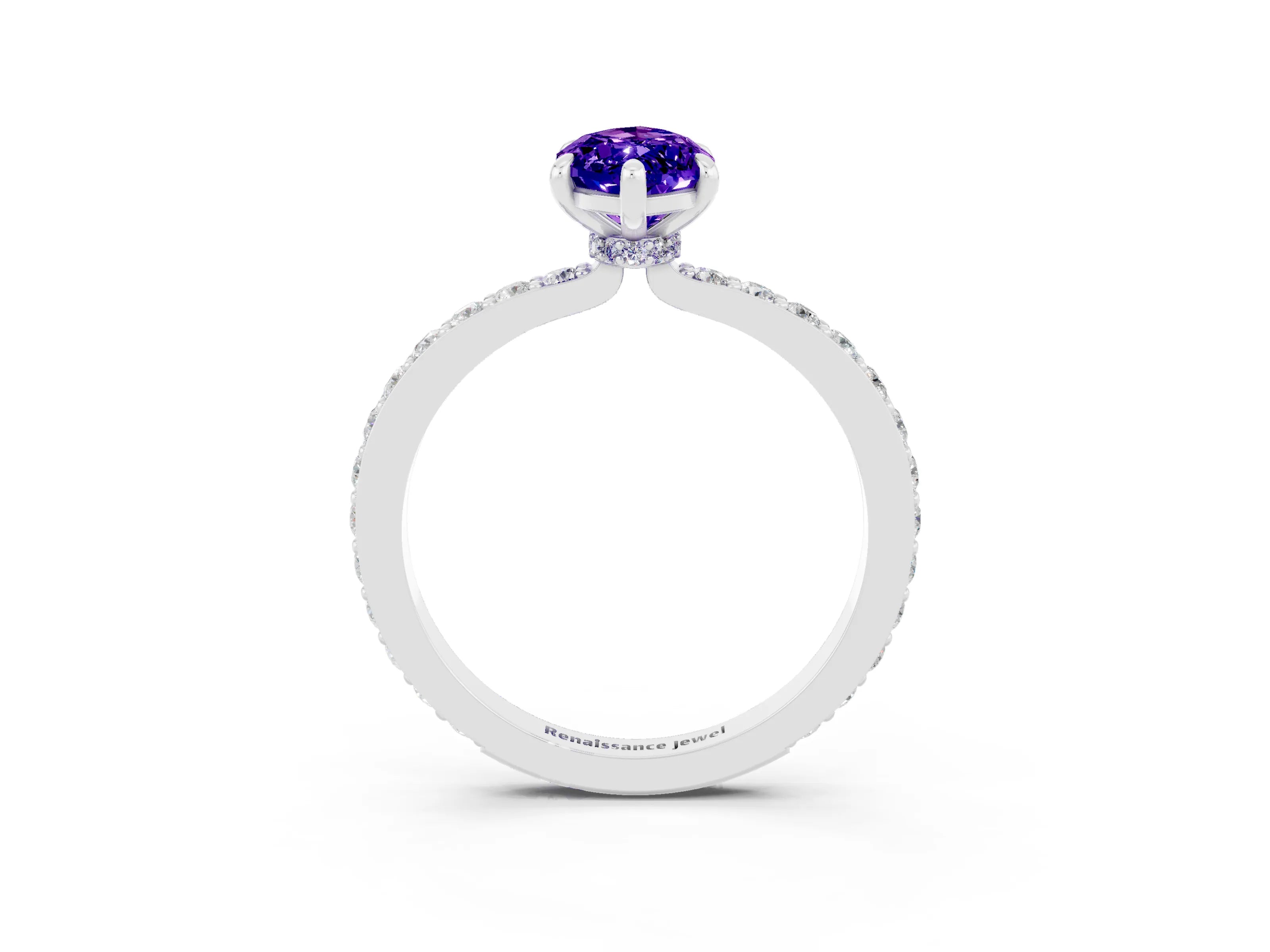 White gold Marquise Cut Tanzanite Ring with Pavé Band and Four-Prong Setting_3