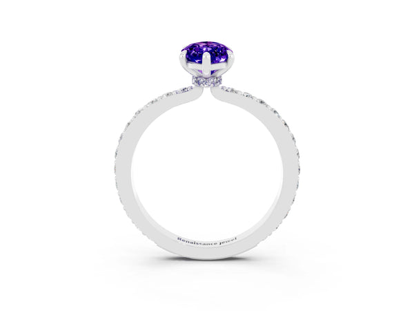 White gold Marquise Cut Tanzanite Pavé Engagement Ring with Round  Accents and Prong Setting