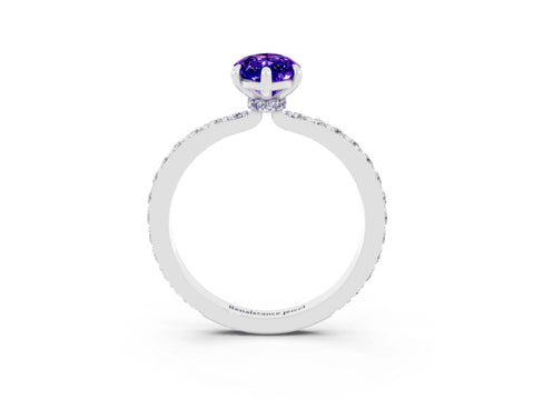 White gold Marquise Cut Tanzanite Ring with Pavé Band and Four-Prong Setting_3