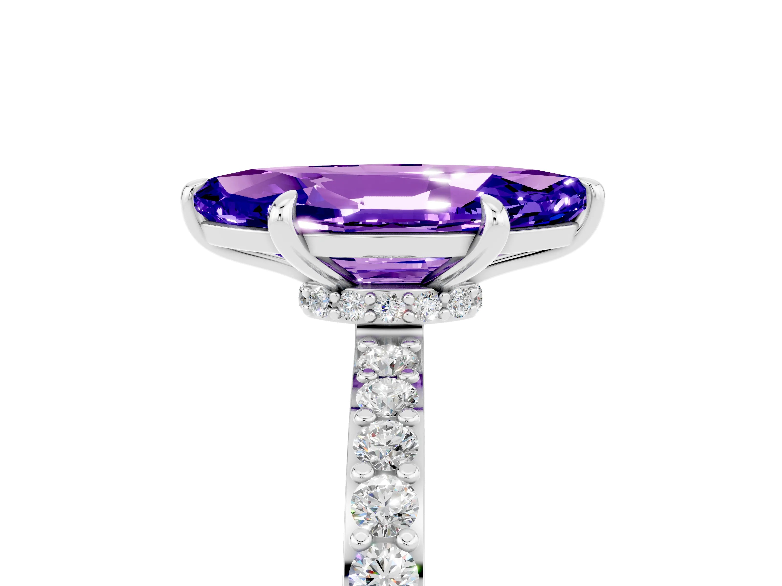 White gold Marquise Cut Tanzanite Ring with Pavé Band and Four-Prong Setting_5