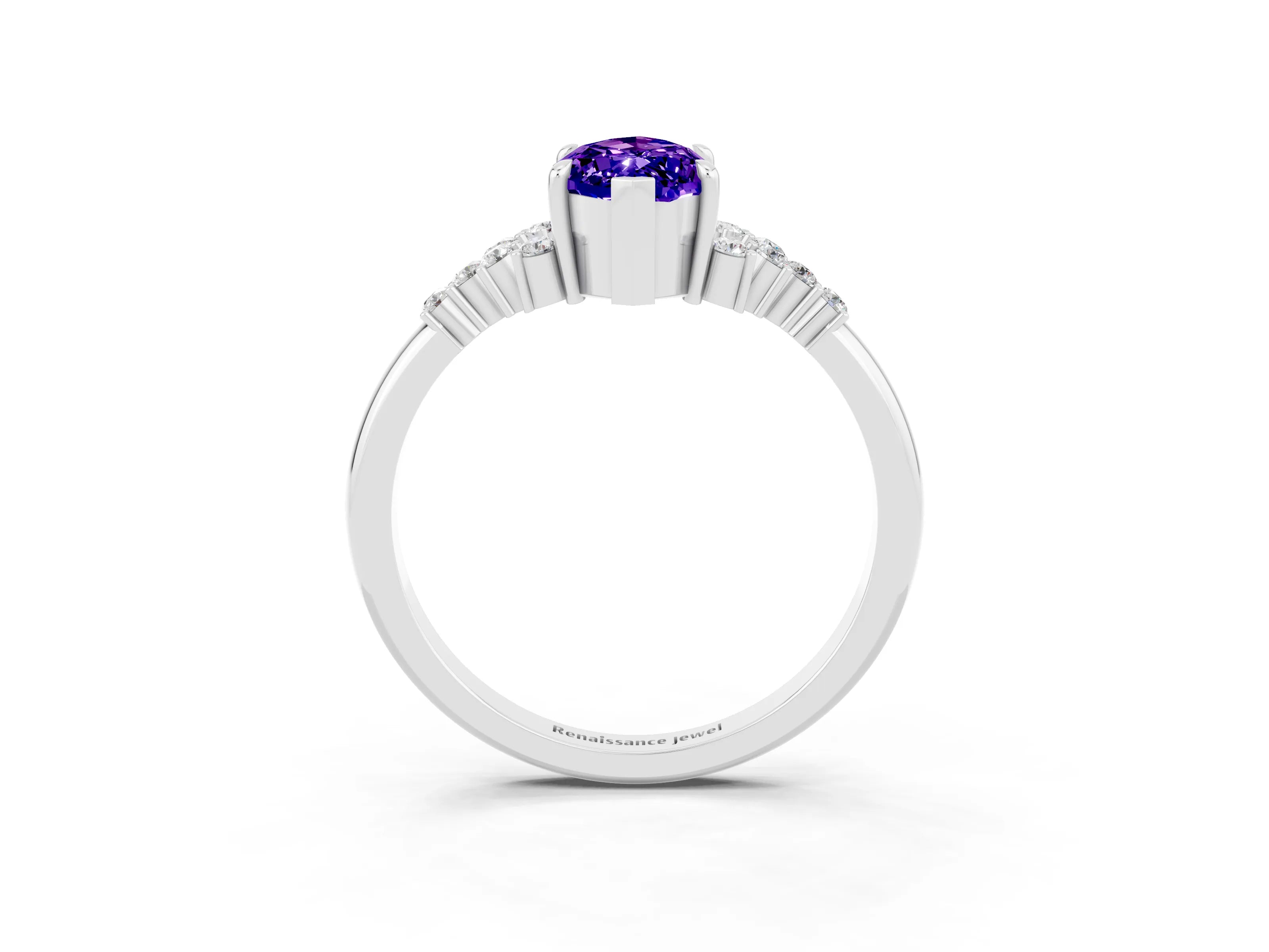 White gold Marquise Cut Tanzanite Ring with Side Stones and Four-Prong Setting_39
