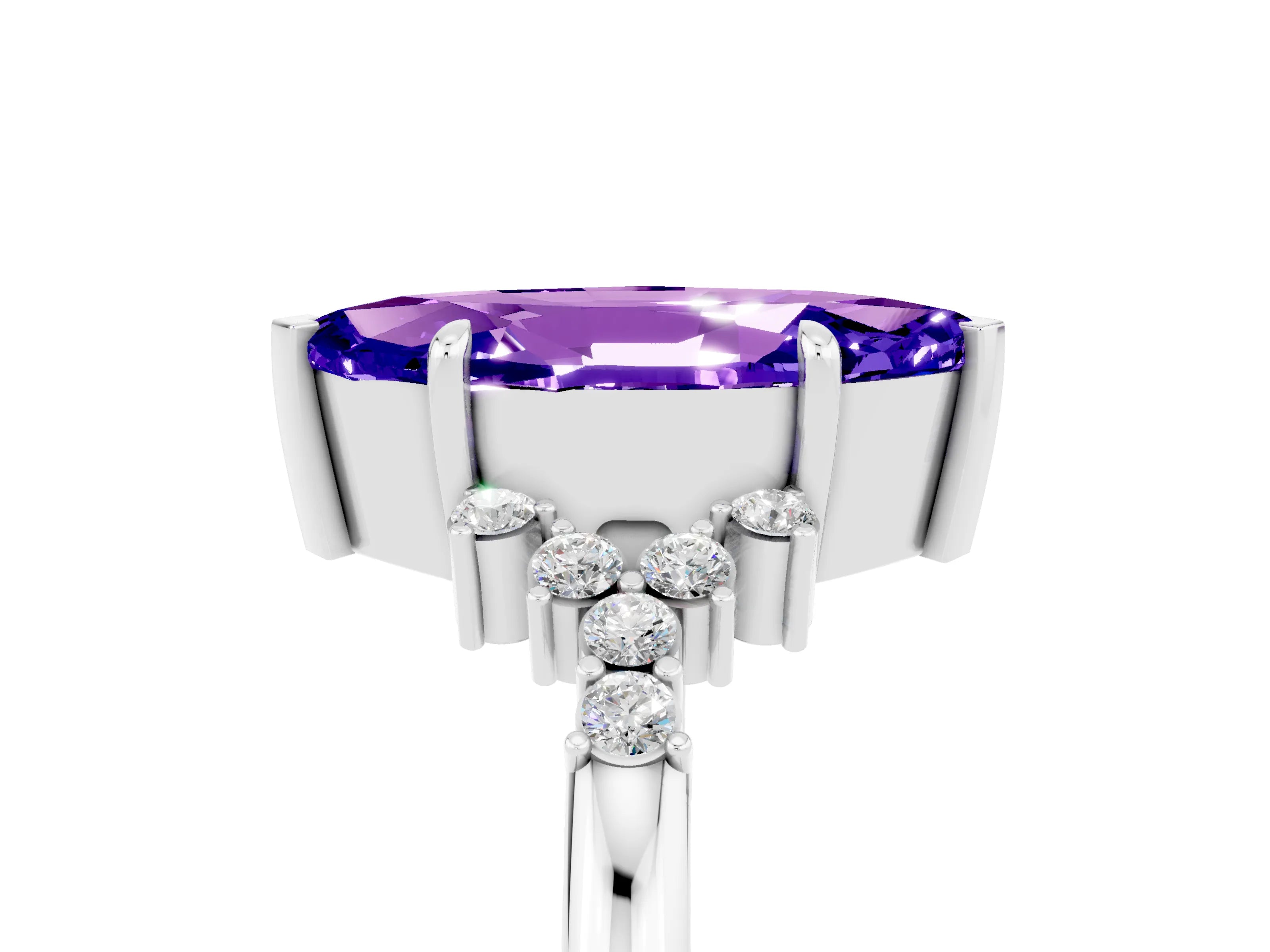 White gold Marquise Cut Tanzanite Ring with Side Stones and Four-Prong Setting_41