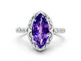 White gold Marquise Cut Tanzanite Scalloped Halo Engagement Ring with Round Shared Prong Band_24