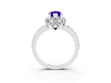 White gold Marquise Cut Tanzanite Scalloped Halo Engagement Ring with Round Shared Prong Band_27
