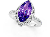 White gold Marquise Cut Tanzanite Scalloped Halo Engagement Ring with Round Shared Prong Band_37