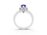 White gold Marquise Cut Tanzanite Scalloped Halo Engagement Ring with Round Shared Prong Band_39