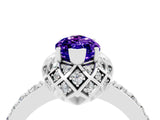 White gold Marquise Cut Tanzanite Scalloped Halo Engagement Ring with Round Shared Prong Band_40