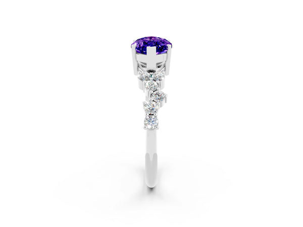 White gold Marquise Cut Tanzanite Scattered Round Accent Ring with Prong Setting
