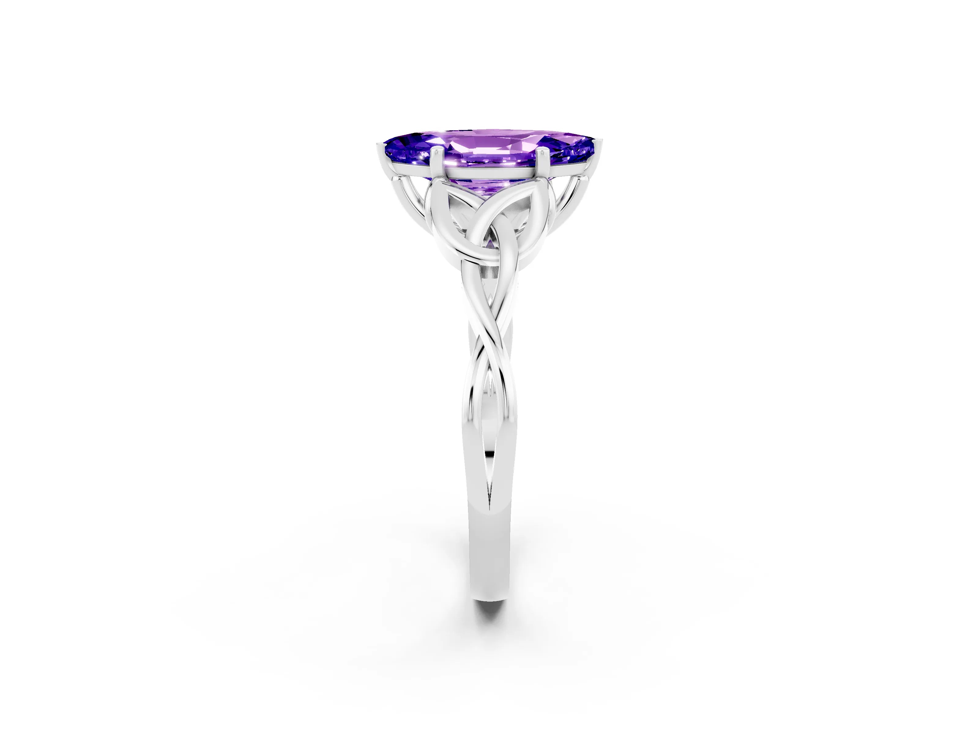 White gold Marquise Cut Tanzanite Solitaire Celtic Knot Ring with Four-Prong Setting_14