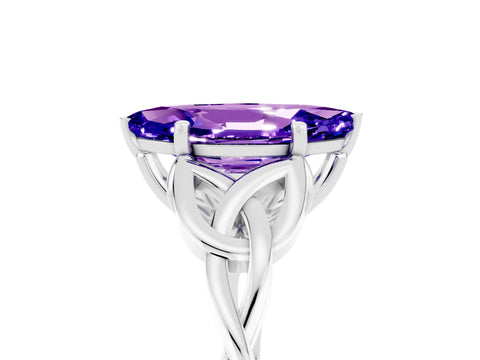 White gold Marquise Cut Tanzanite Solitaire Celtic Knot Ring with Four-Prong Setting_17