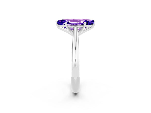 Silver Marquise Cut Tanzanite Solitaire Engagement Ring with Cathedral Setting and Four-Prong Mount