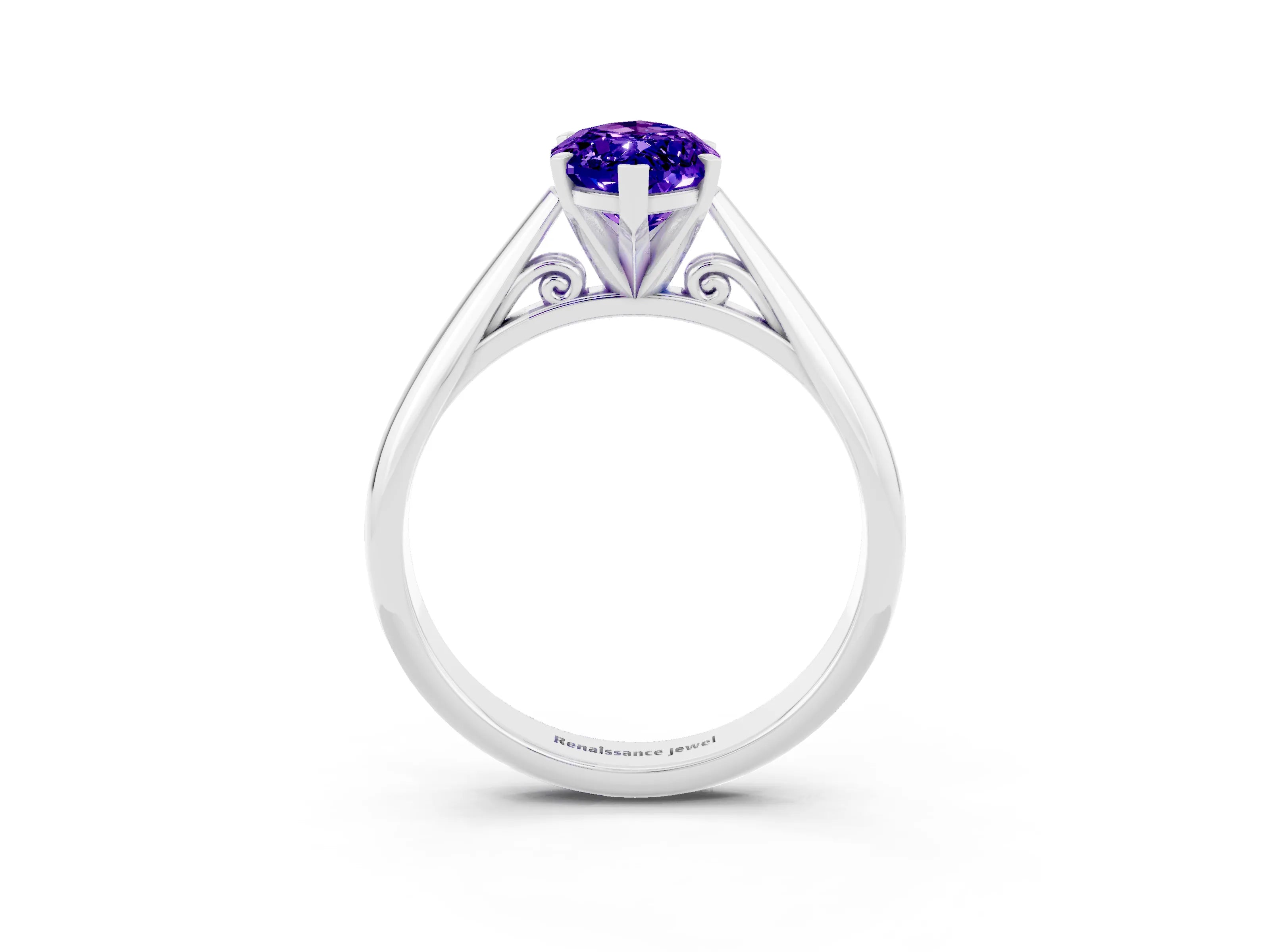 White gold Marquise Cut Tanzanite Solitaire Engagement Ring with Cathedral Setting and Four-Prong Mount_15