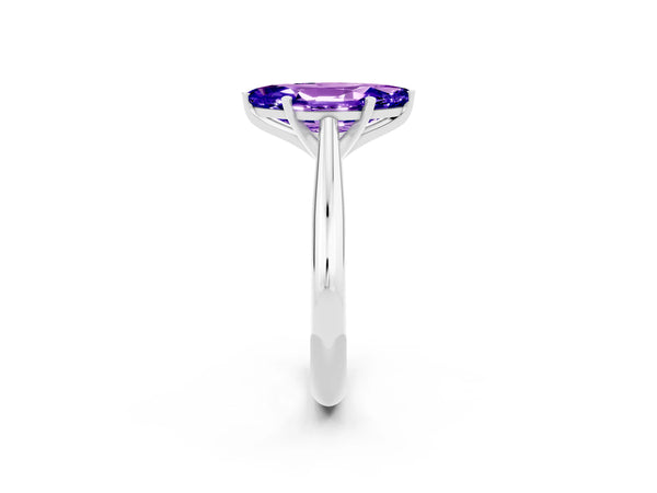 Platinum Marquise Cut Tanzanite Solitaire Engagement Ring with Cathedral Setting and Four-Prong Mount