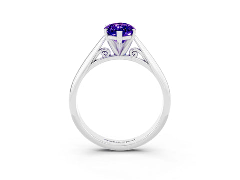White gold Marquise Cut Tanzanite Solitaire Engagement Ring with Cathedral Setting and Four-Prong Mount_27