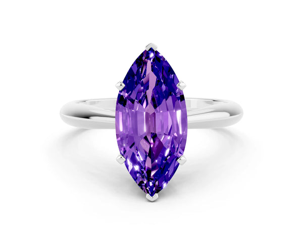 White gold Marquise Cut Tanzanite Solitaire Engagement Ring with Cathedral Setting and Four-Prong Mount