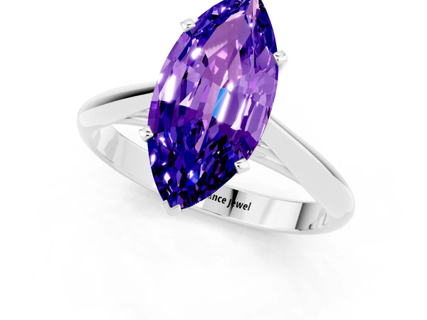 White gold Marquise Cut Tanzanite Solitaire Engagement Ring with Cathedral Setting and Four-Prong Mount