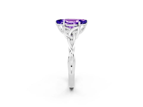 White gold Marquise Cut Tanzanite Solitaire Engagement Ring with Celtic Knot Band and Four-Prong Setting_2