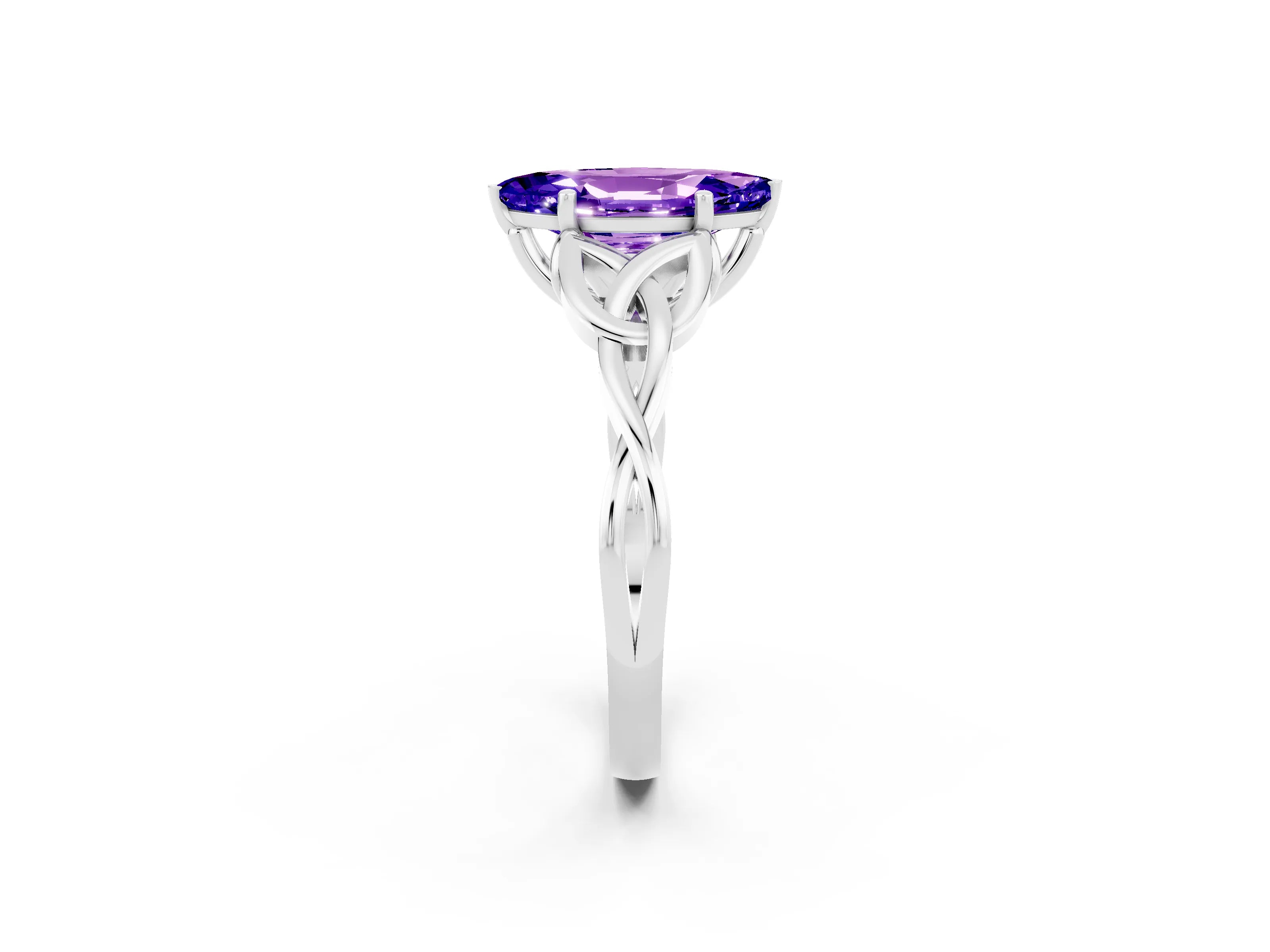 White gold Marquise Cut Tanzanite Solitaire Engagement Ring with Celtic Knot Band and Four-Prong Setting_2