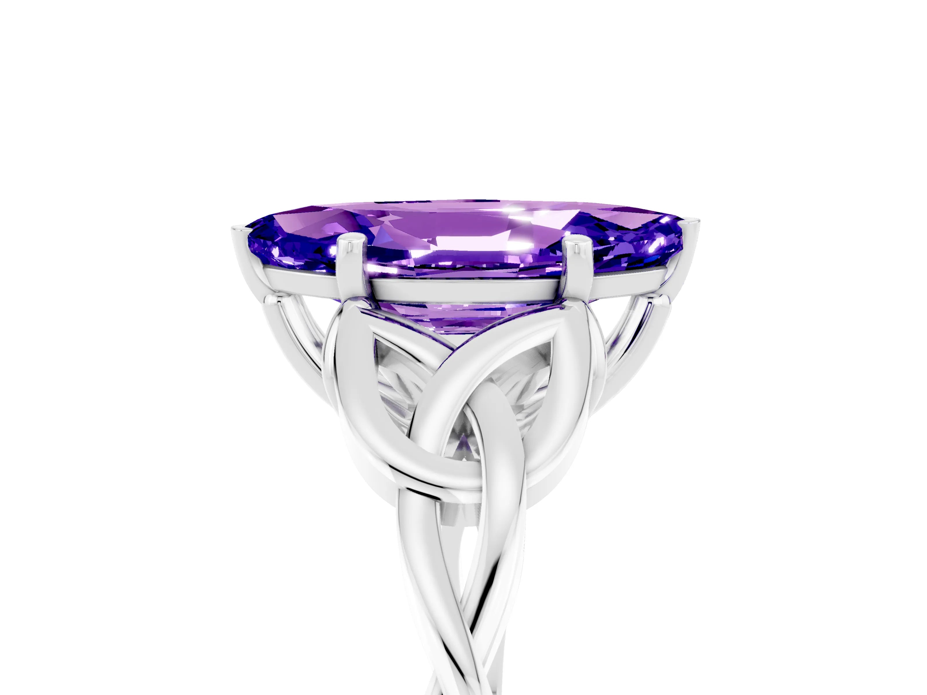 White gold Marquise Cut Tanzanite Solitaire Engagement Ring with Celtic Knot Band and Four-Prong Setting_5