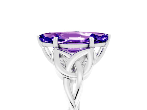 White gold Marquise Cut Tanzanite Solitaire Engagement Ring with Celtic Knot Band and Four-Prong Setting_5