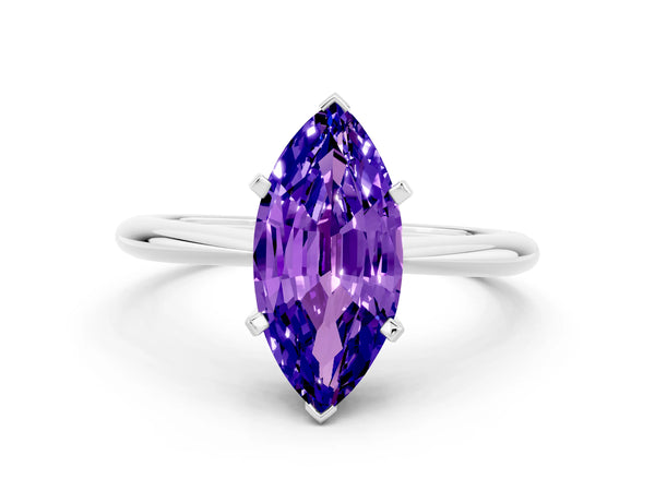 White gold Marquise Cut Tanzanite Solitaire Engagement Ring with Classic Band and Four-Prong Setting