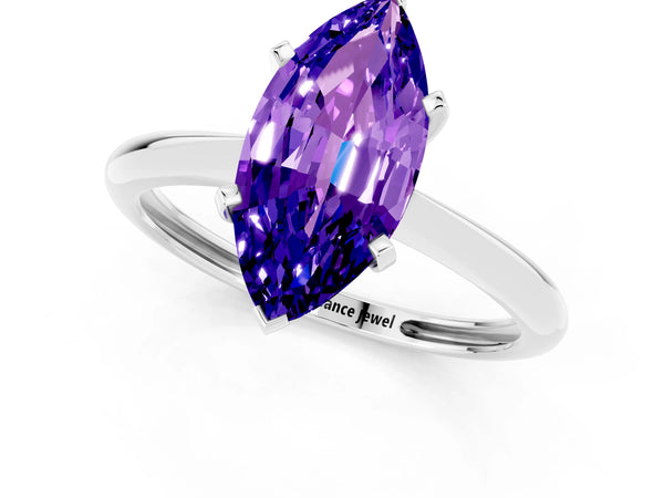White gold Marquise Cut Tanzanite Solitaire Engagement Ring with Classic Band and Four-Prong Setting