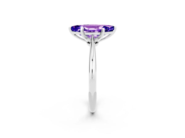 White gold Marquise Cut Tanzanite Solitaire Engagement Ring with Classic Band and Four-Prong Setting