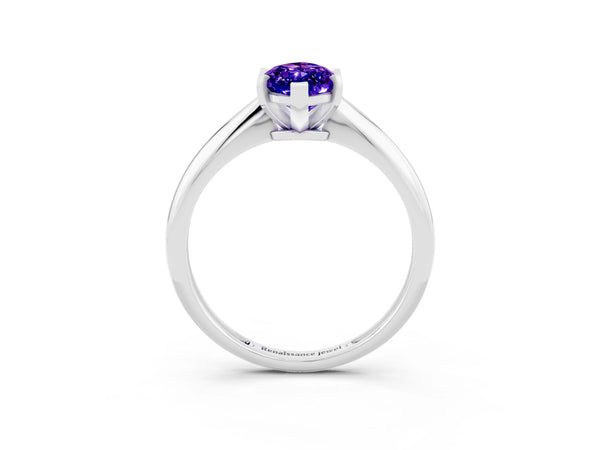 White gold Marquise Cut Tanzanite Solitaire Engagement Ring with Classic Band and Four-Prong Setting