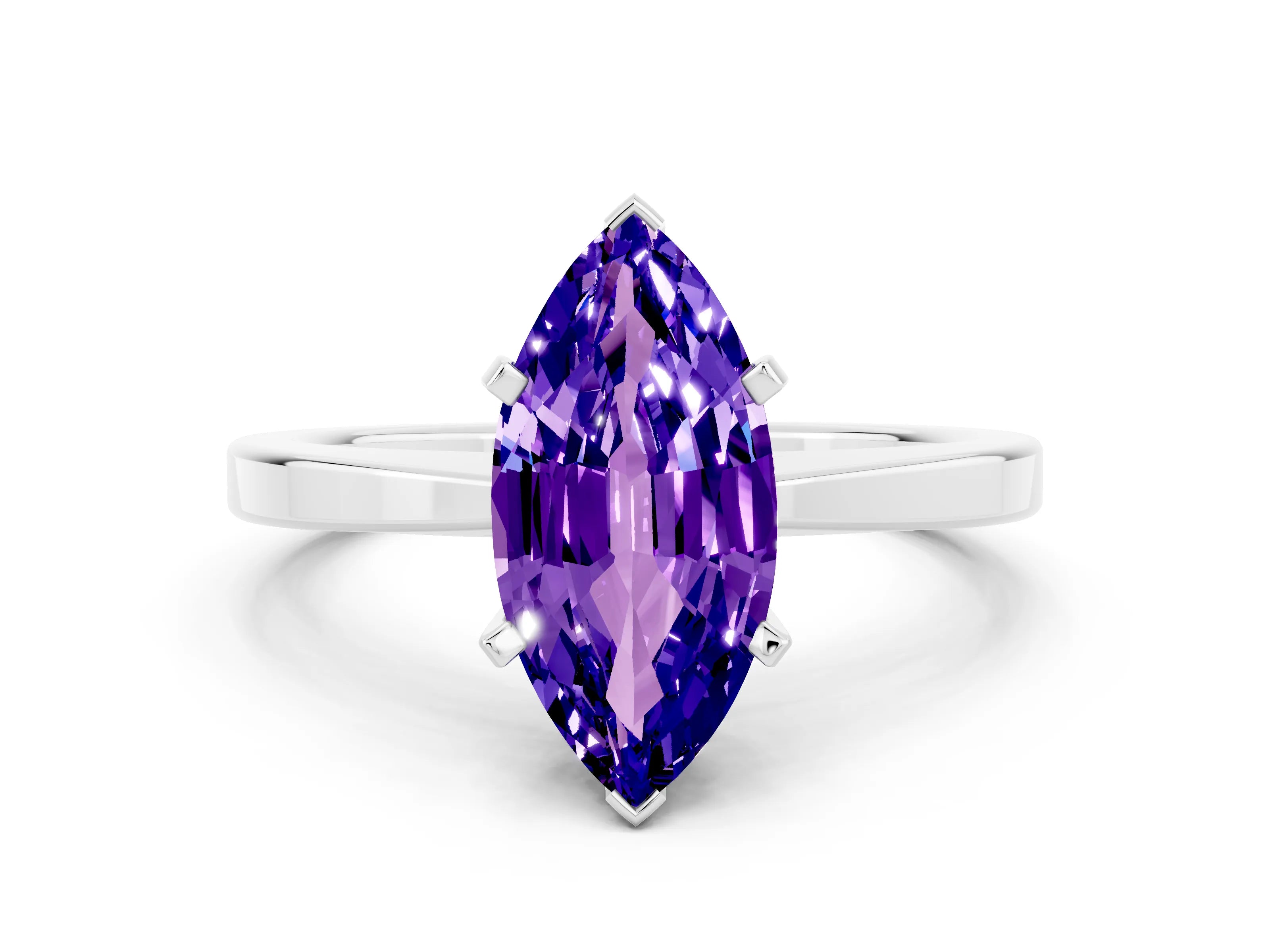 White gold Marquise Cut Tanzanite Solitaire Engagement Ring with Classic Band and Four-Prong Setting_24