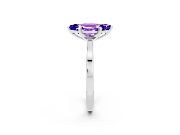 White gold Marquise Cut Tanzanite Solitaire Engagement Ring with Classic Band and Four-Prong Setting