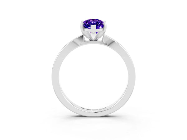Platinum Marquise Cut Tanzanite Solitaire Engagement Ring with Classic Band and Four-Prong Setting