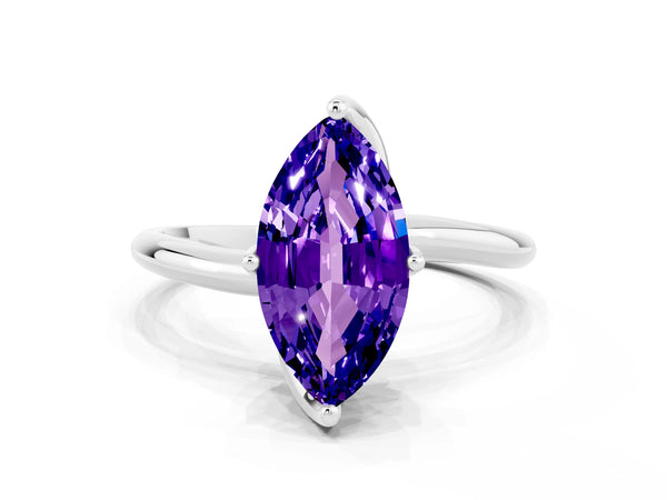 Platinum Marquise Cut Tanzanite Solitaire Engagement Ring with Four-Prong Setting and Classic Band