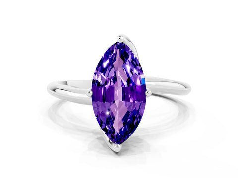 White gold Marquise Cut Tanzanite Solitaire Engagement Ring with Four-Prong Setting and Classic Band_12