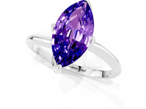 White gold Marquise Cut Tanzanite Solitaire Engagement Ring with Four-Prong Setting and Classic Band_13