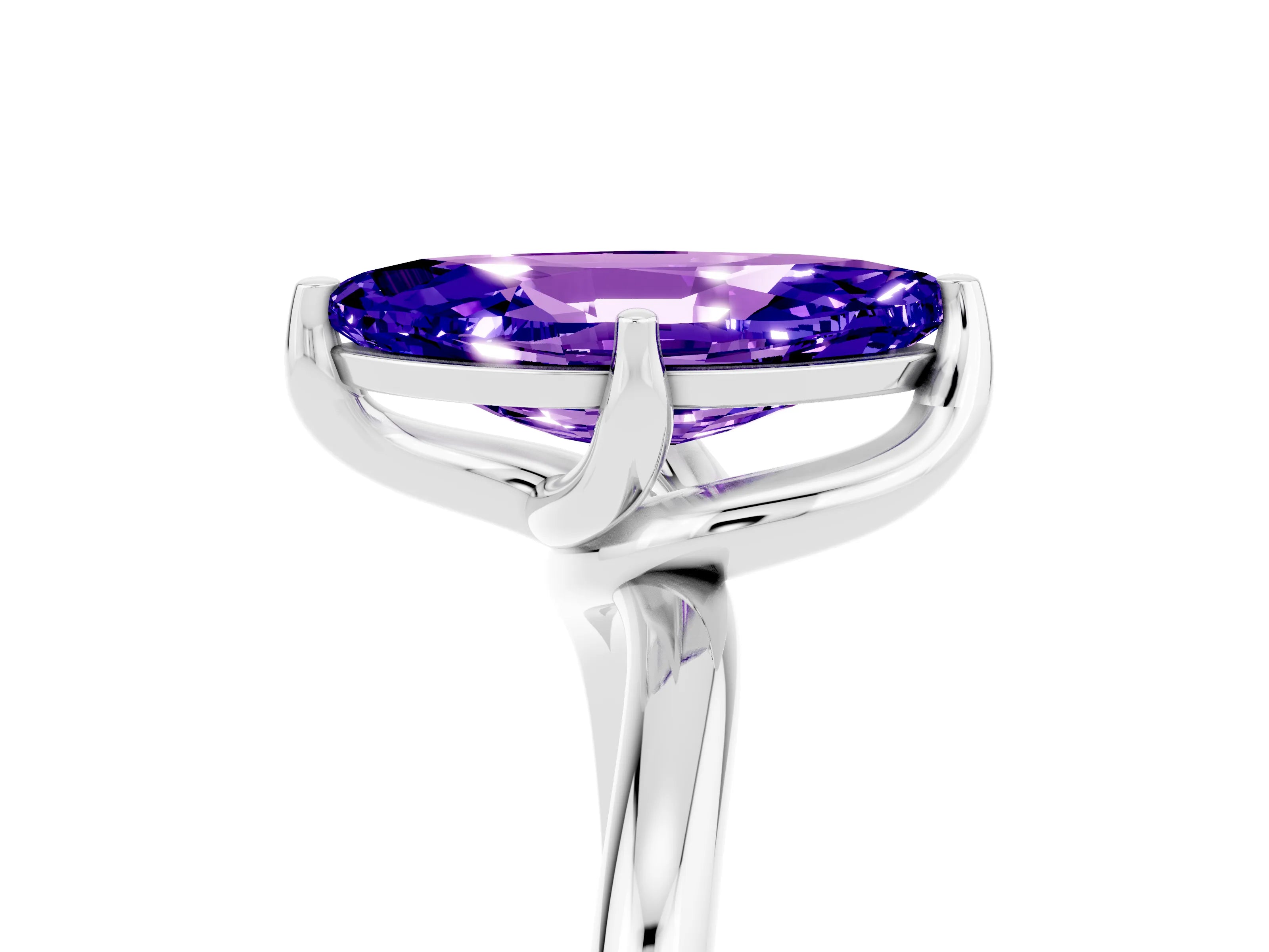White gold Marquise Cut Tanzanite Solitaire Engagement Ring with Four-Prong Setting and Classic Band_17