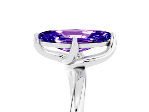White gold Marquise Cut Tanzanite Solitaire Engagement Ring with Four-Prong Setting and Classic Band_17