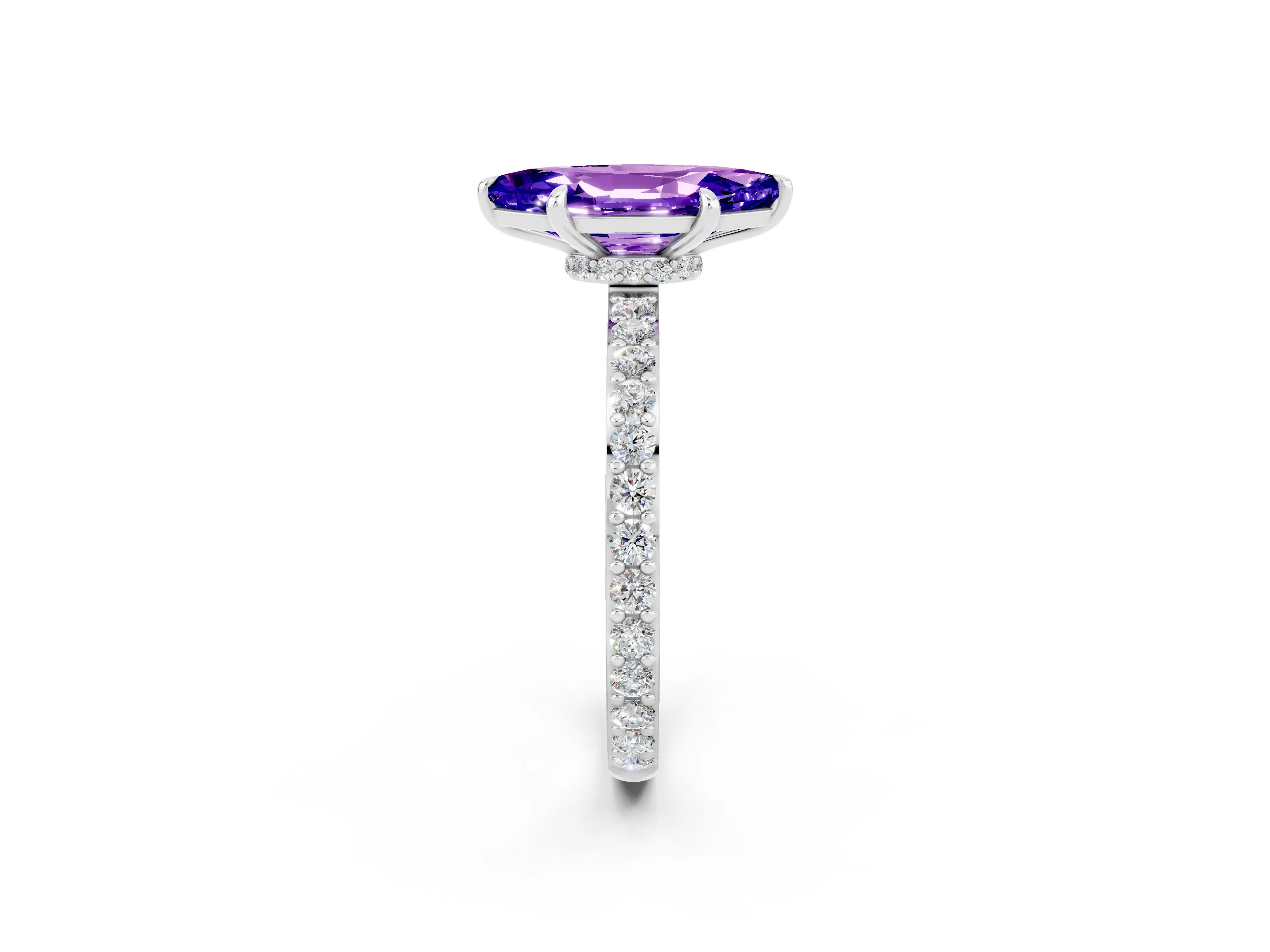 White gold Marquise Cut Tanzanite Solitaire Engagement Ring with Pavé Band and Four-Prong Setting_2