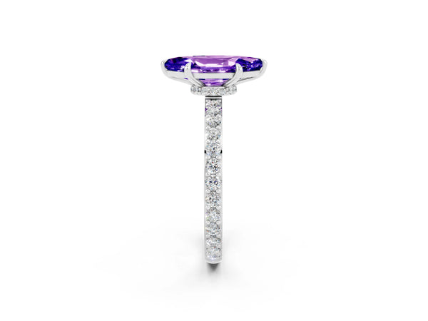 Silver Marquise Cut Tanzanite Solitaire Engagement Ring with Pavé Band and Four-Prong Setting