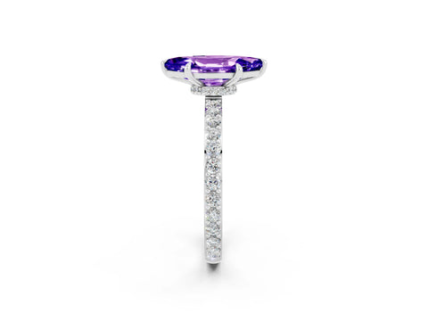 White gold Marquise Cut Tanzanite Solitaire Engagement Ring with Pavé Band and Four-Prong Setting_2