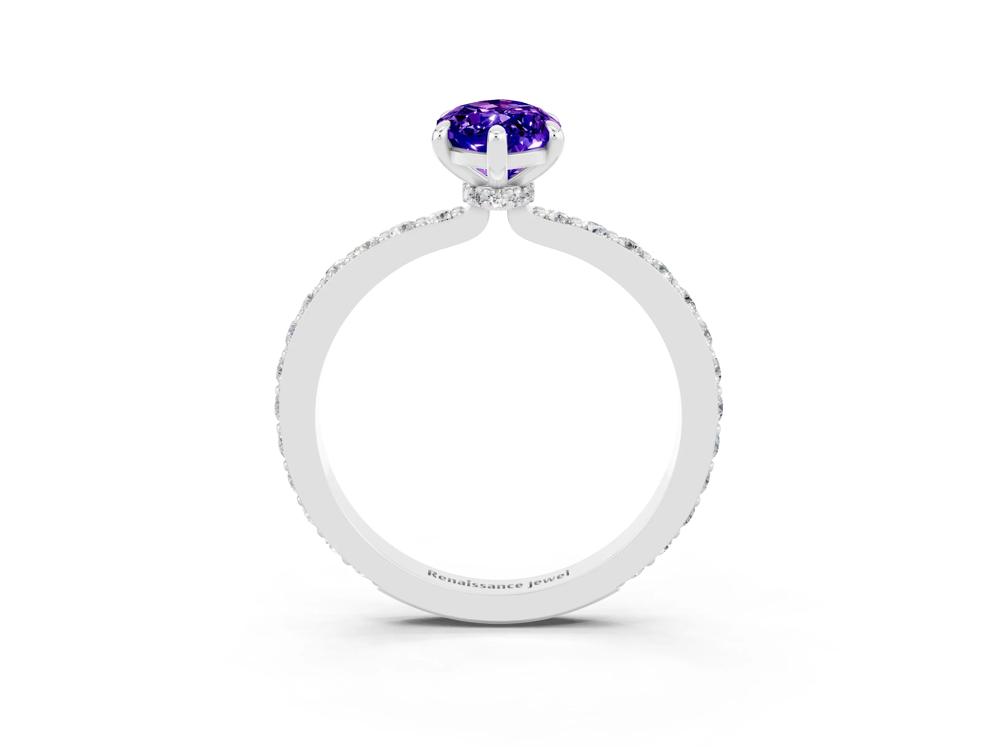 White gold Marquise Cut Tanzanite Solitaire Engagement Ring with Pavé Band and Four-Prong Setting_3