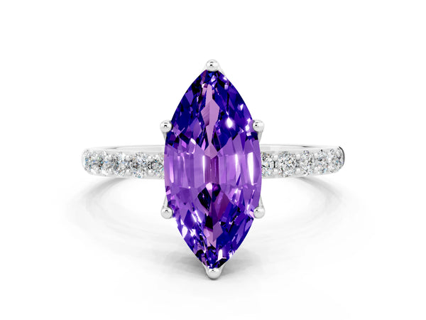 Platinum Marquise Cut Tanzanite Solitaire Engagement Ring with Round  Pavé Band and Prong Setting