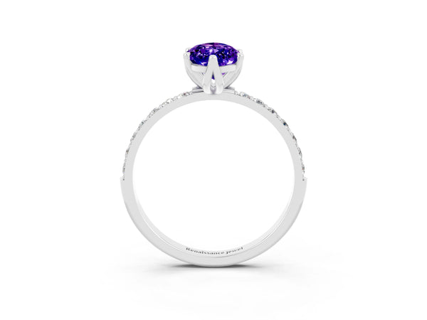 Platinum Marquise Cut Tanzanite Solitaire Engagement Ring with Round  Pavé Band and Prong Setting