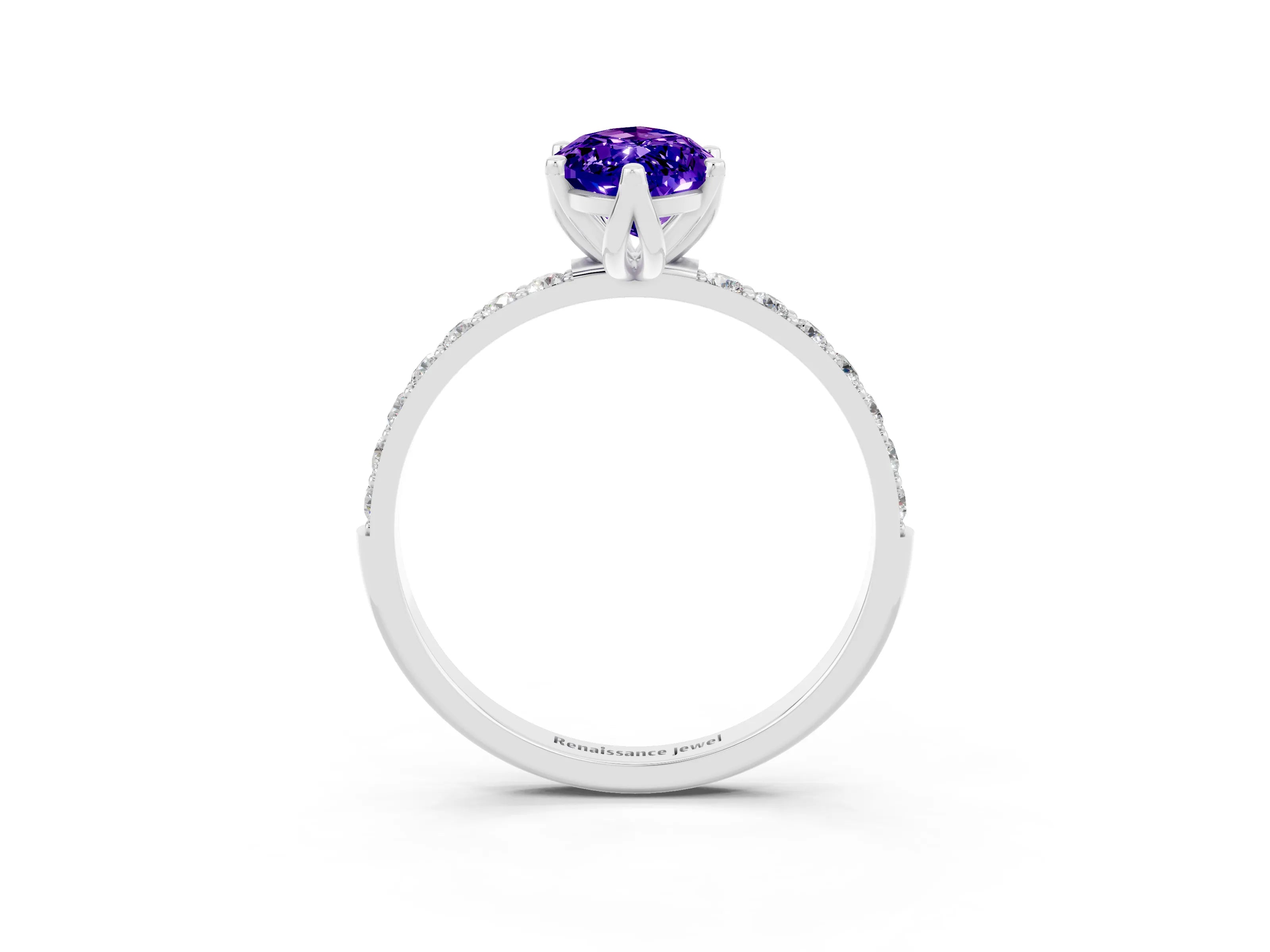 White gold Marquise Cut Tanzanite Solitaire Engagement Ring with Pavé Band and Prong Setting_3