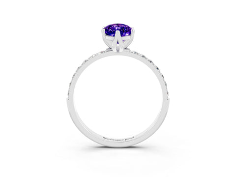 White gold Marquise Cut Tanzanite Solitaire Engagement Ring with Pavé Band and Prong Setting_3