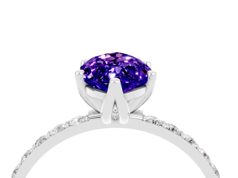 White gold Marquise Cut Tanzanite Solitaire Engagement Ring with Pavé Band and Prong Setting_4