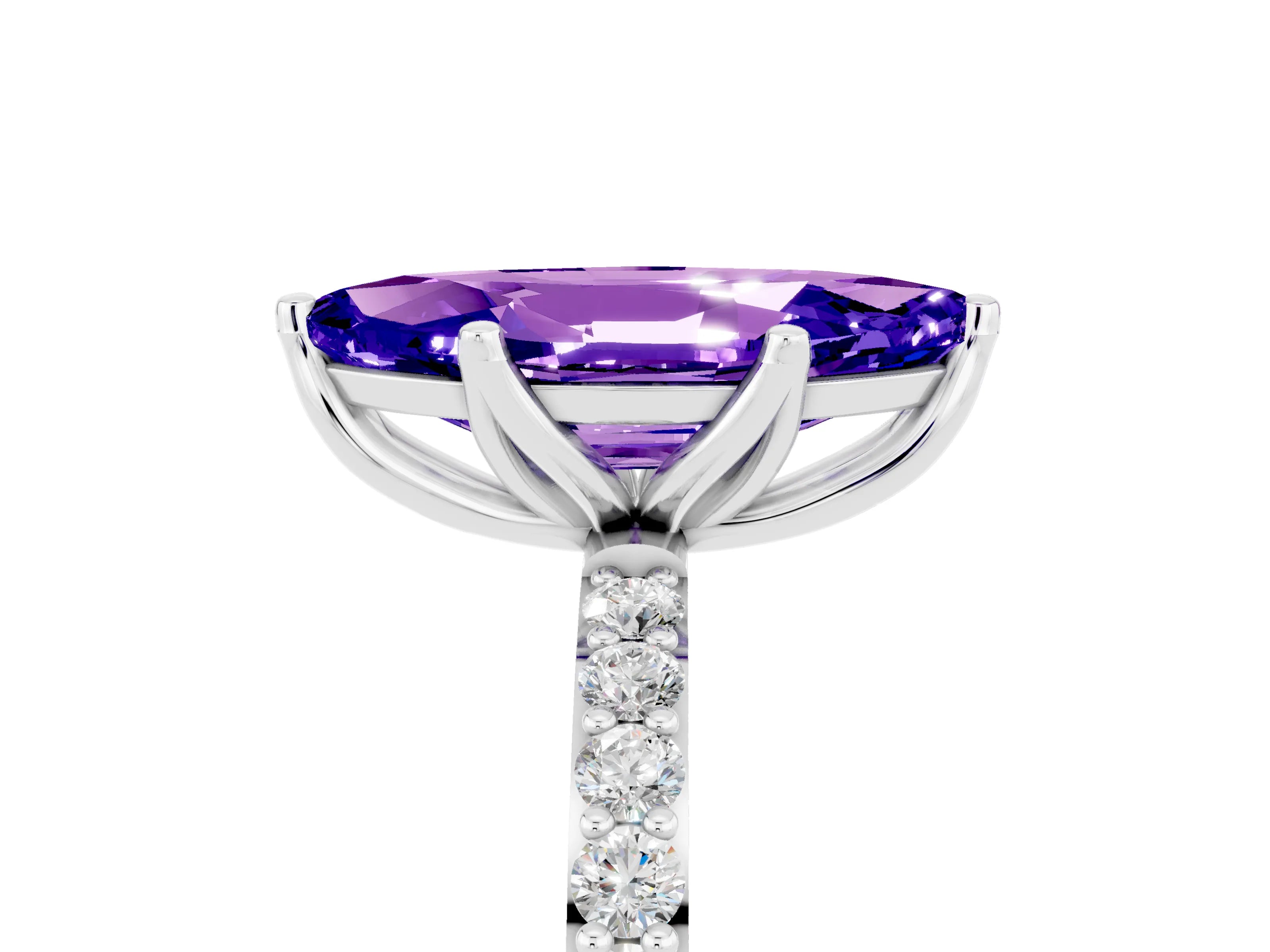 White gold Marquise Cut Tanzanite Solitaire Engagement Ring with Pavé Band and Prong Setting_5