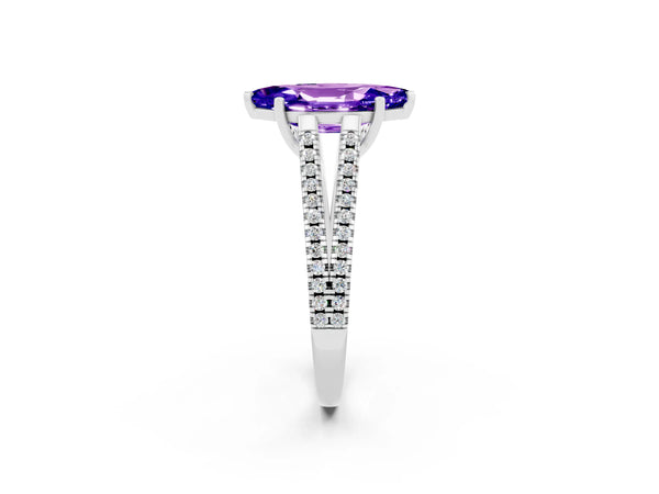 White gold Marquise Cut Tanzanite Solitaire Engagement Ring with Split Shank Pavé Band