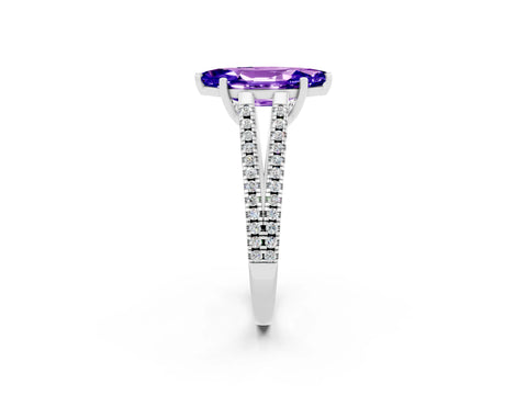 White gold Marquise Cut Tanzanite Solitaire Engagement Ring with Split Shank Pavé Band_2