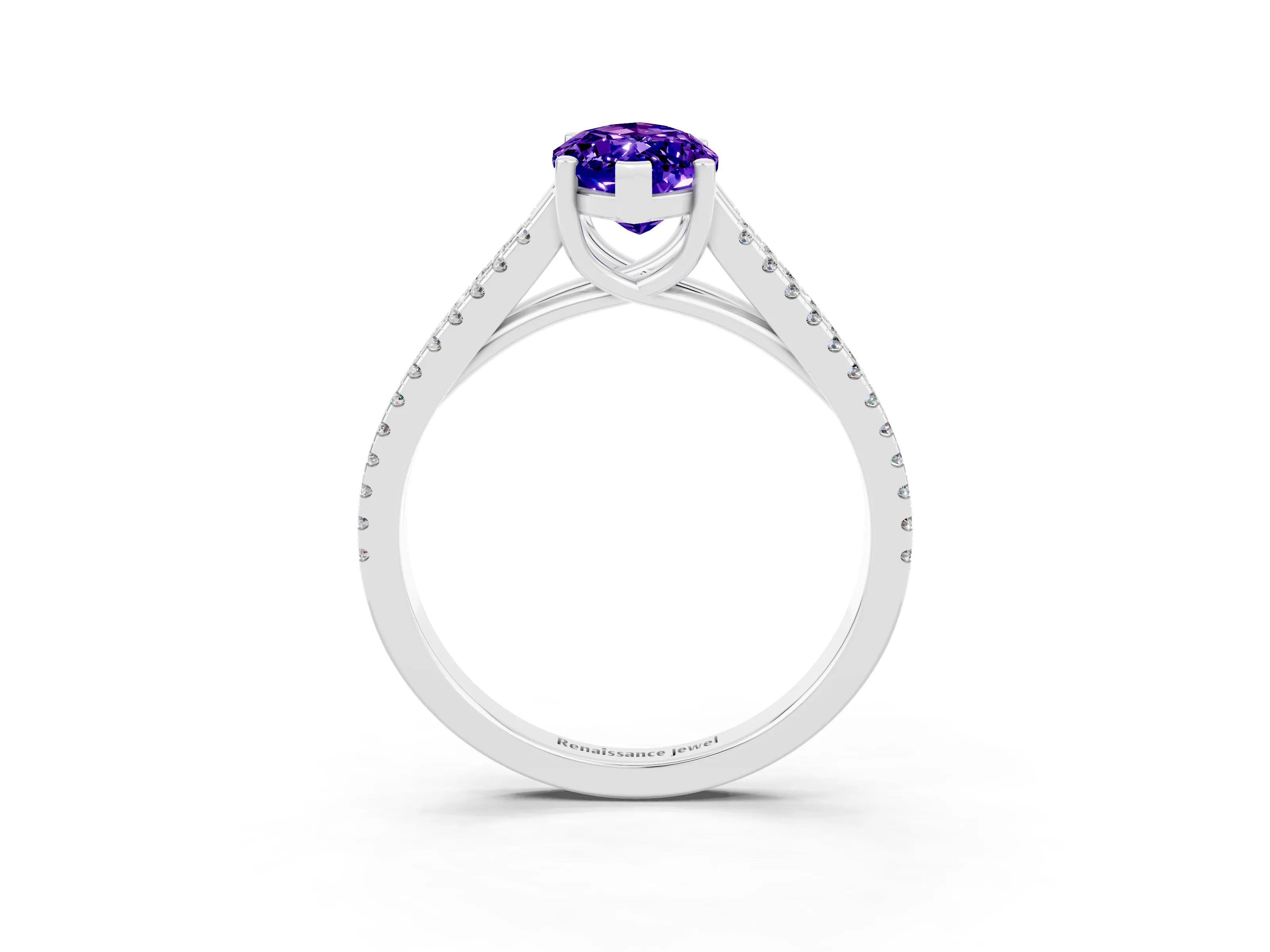 White gold Marquise Cut Tanzanite Solitaire Engagement Ring with Split Shank Pavé Band_3