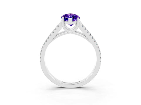 White gold Marquise Cut Tanzanite Solitaire Engagement Ring with Split Shank Pavé Band_3